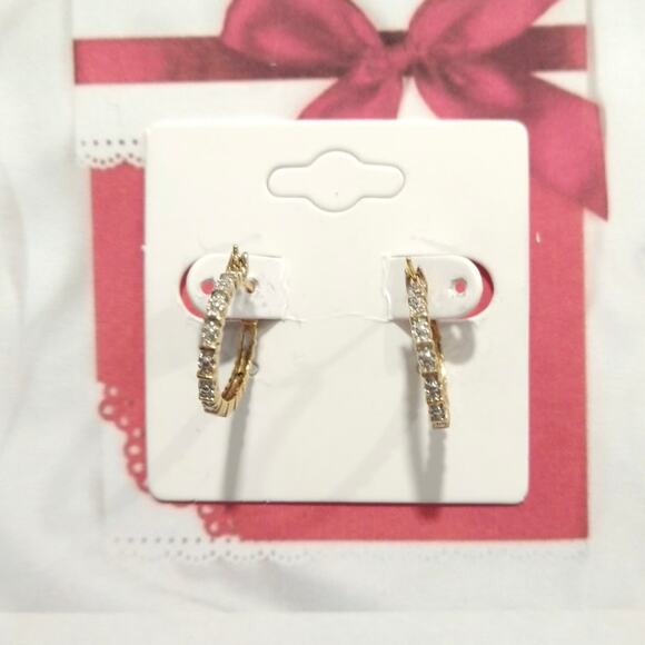 Diamond 14k yellow gold on 925 Sterling Silver Huggie Hoop Earrings RSE Signed - Picture 6 of 13